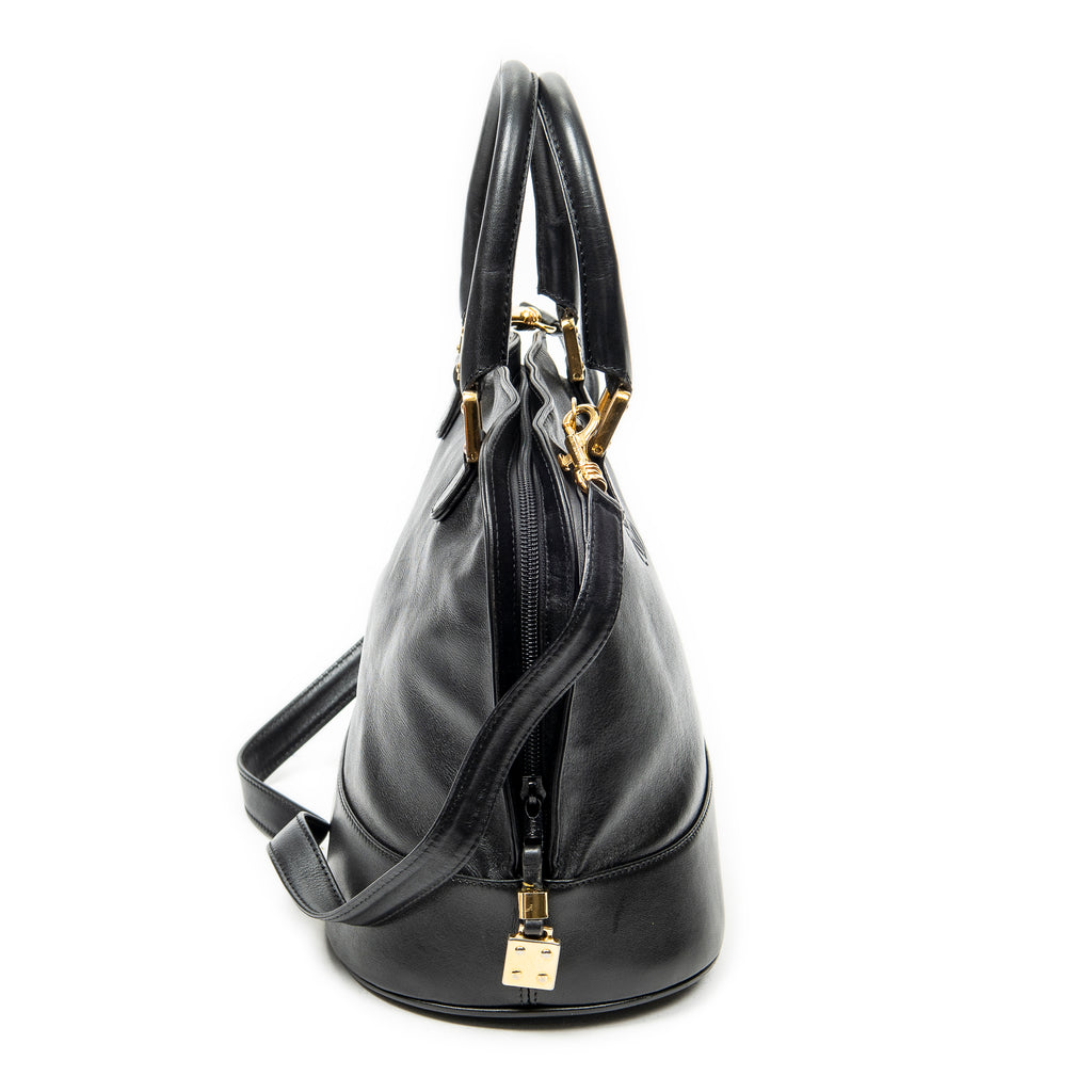 Shoulder Bag Vintage Dome Tote Black Calfskin Leather