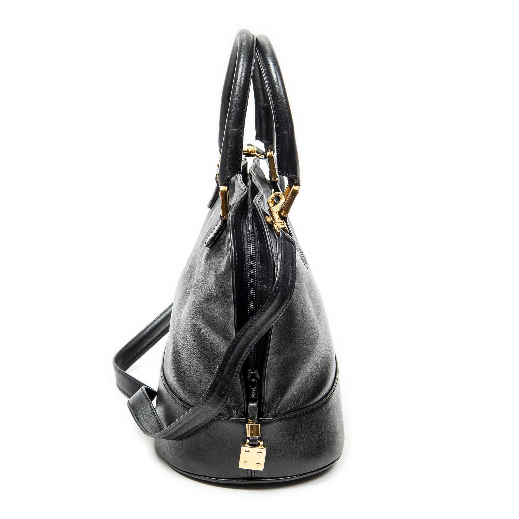 Shoulder Bag Vintage Dome Tote Black Calfskin Leather