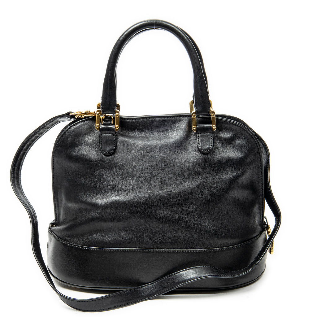Shoulder Bag Vintage Dome Tote Black Calfskin Leather