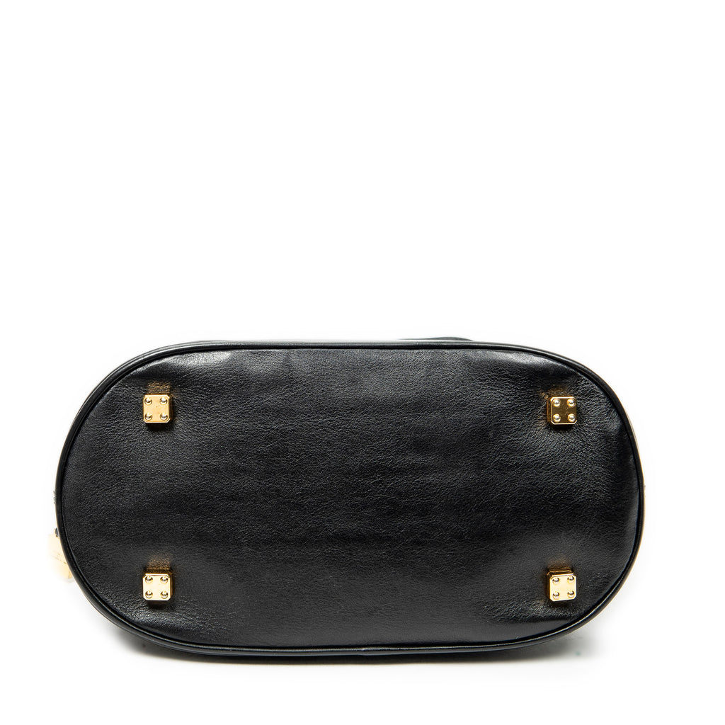 Shoulder Bag Vintage Dome Tote Black Calfskin Leather