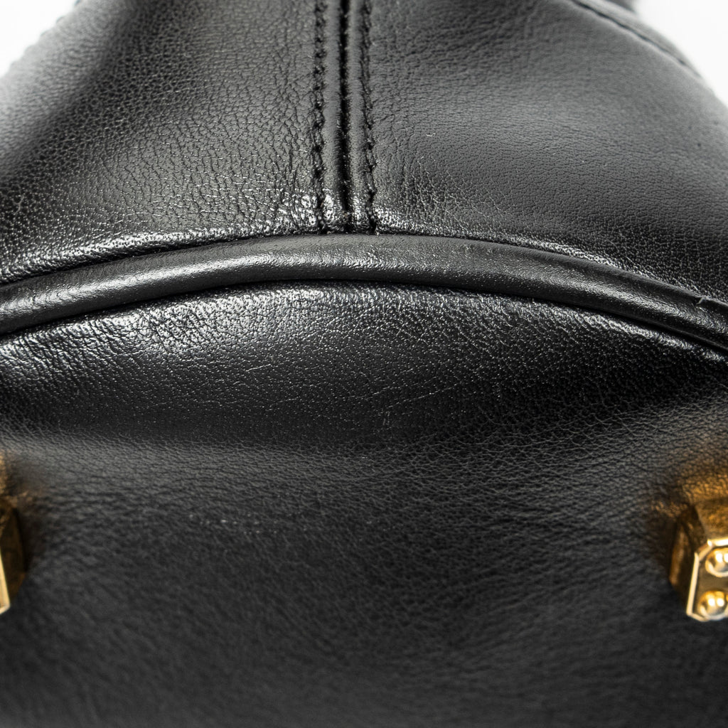 Shoulder Bag Vintage Dome Tote Black Calfskin Leather