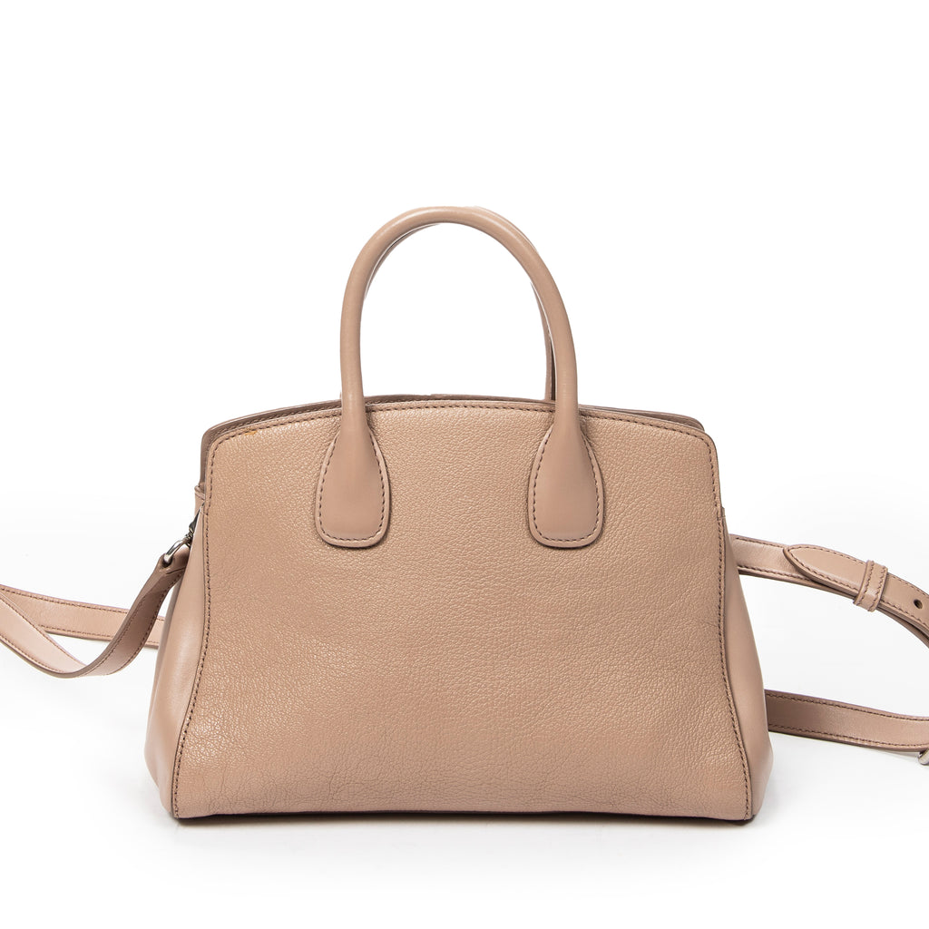 Shoulder Bag Small Open Tote Beige Goatskin Leather