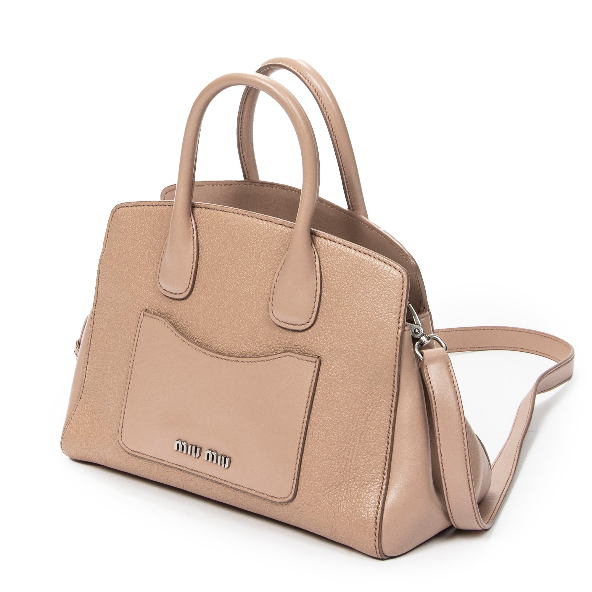 Shoulder Bag Small Open Tote Beige Goatskin Leather