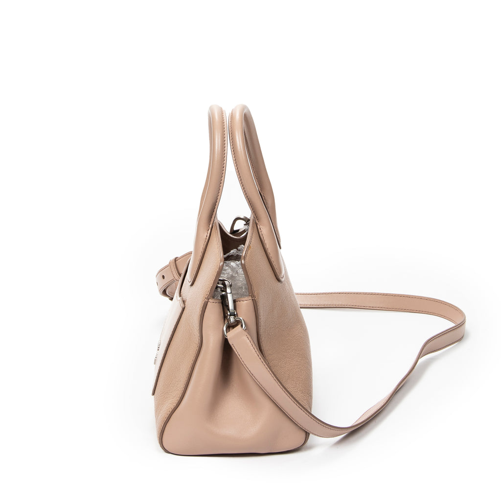 Shoulder Bag Small Open Tote Beige Goatskin Leather