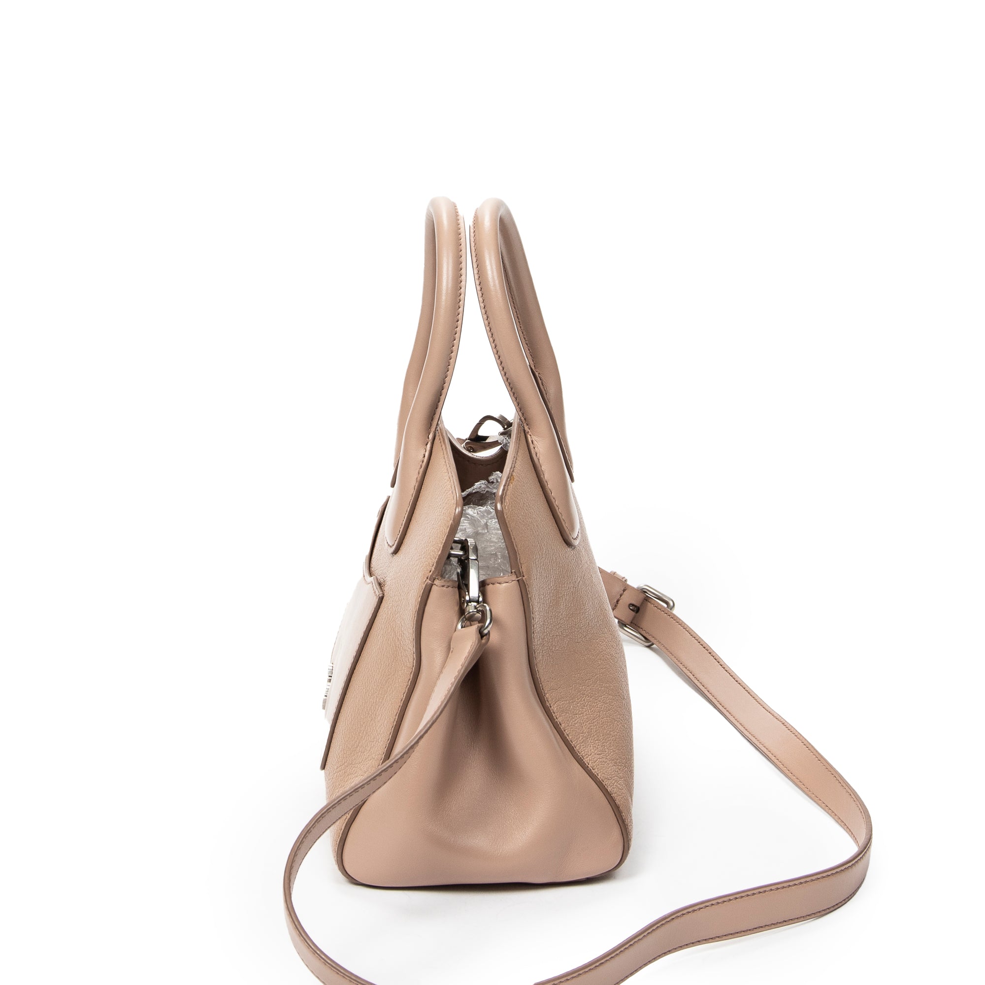 Shoulder Bag Small Open Tote Beige Goatskin Leather