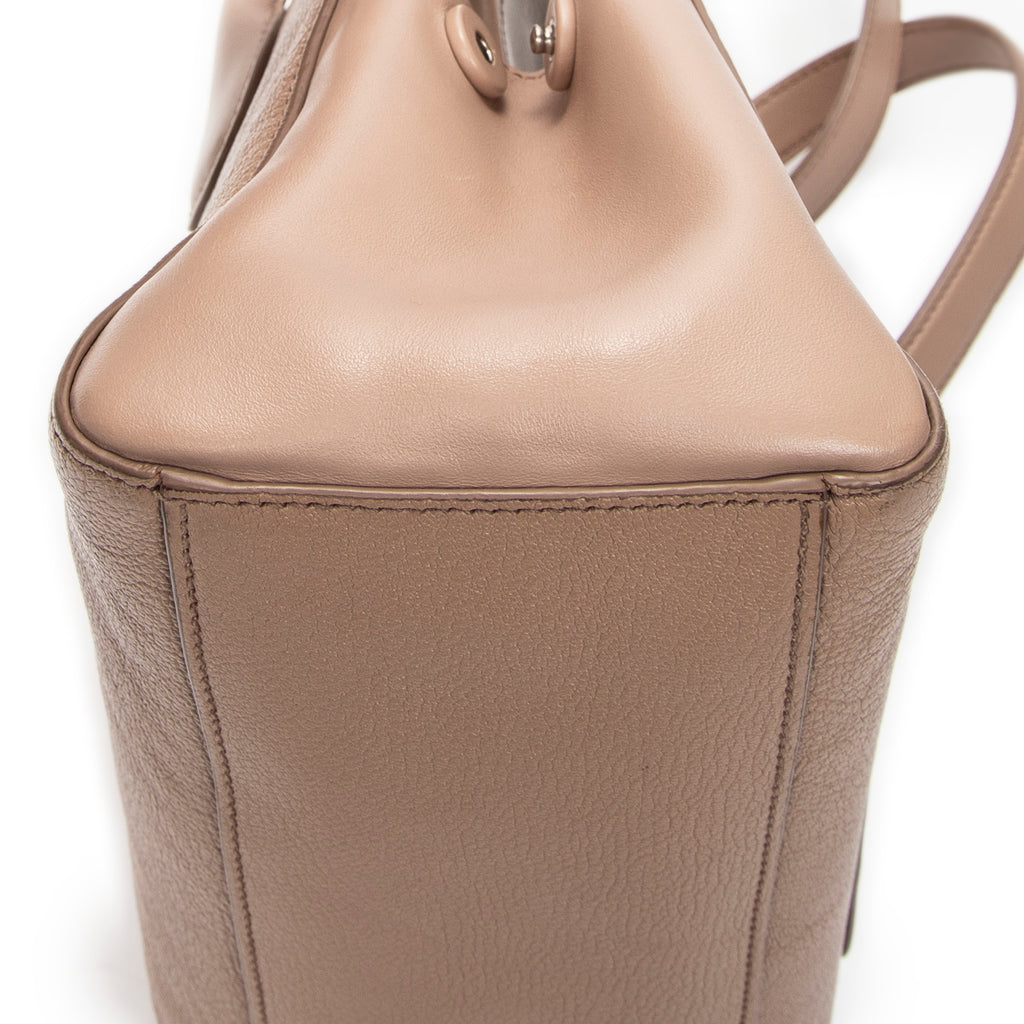 Shoulder Bag Small Open Tote Beige Goatskin Leather