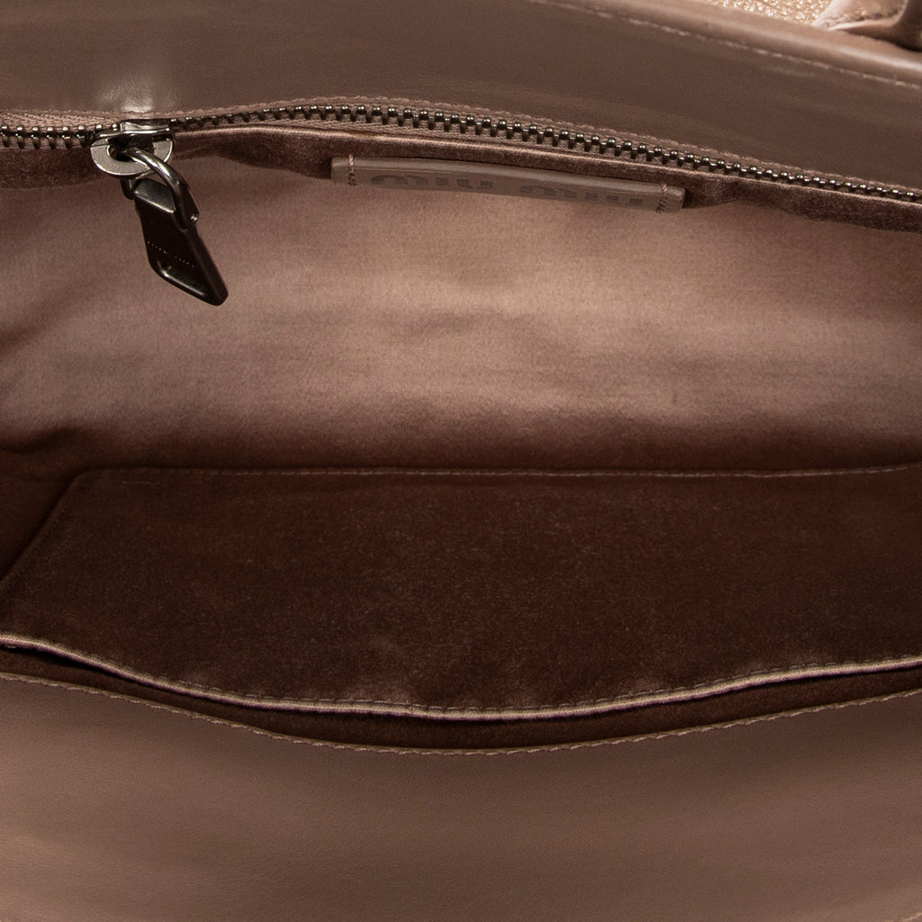 Shoulder Bag Small Open Tote Beige Goatskin Leather