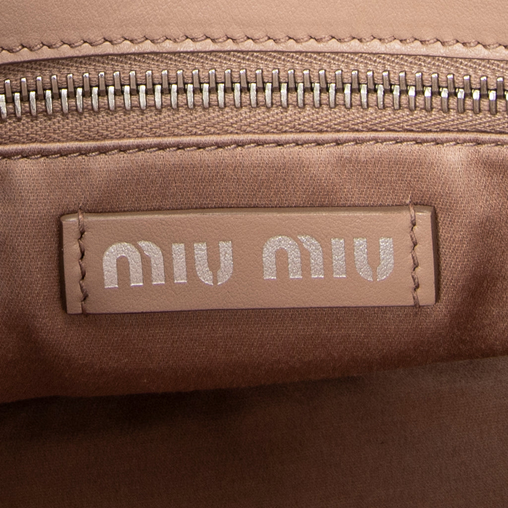 Shoulder Bag Small Open Tote Beige Goatskin Leather