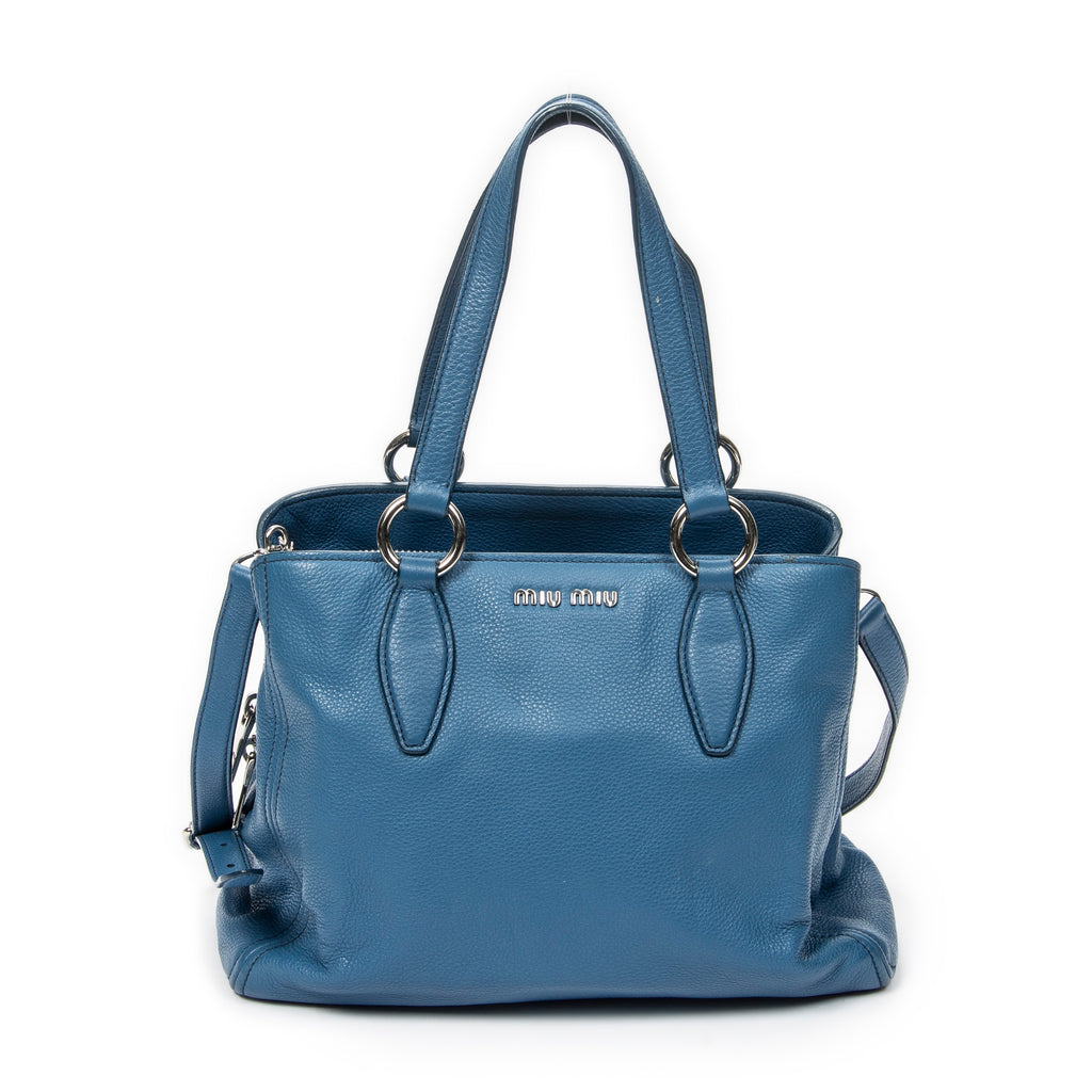 Shoulder Bag Medium Open Tote Blue Calfskin Leather