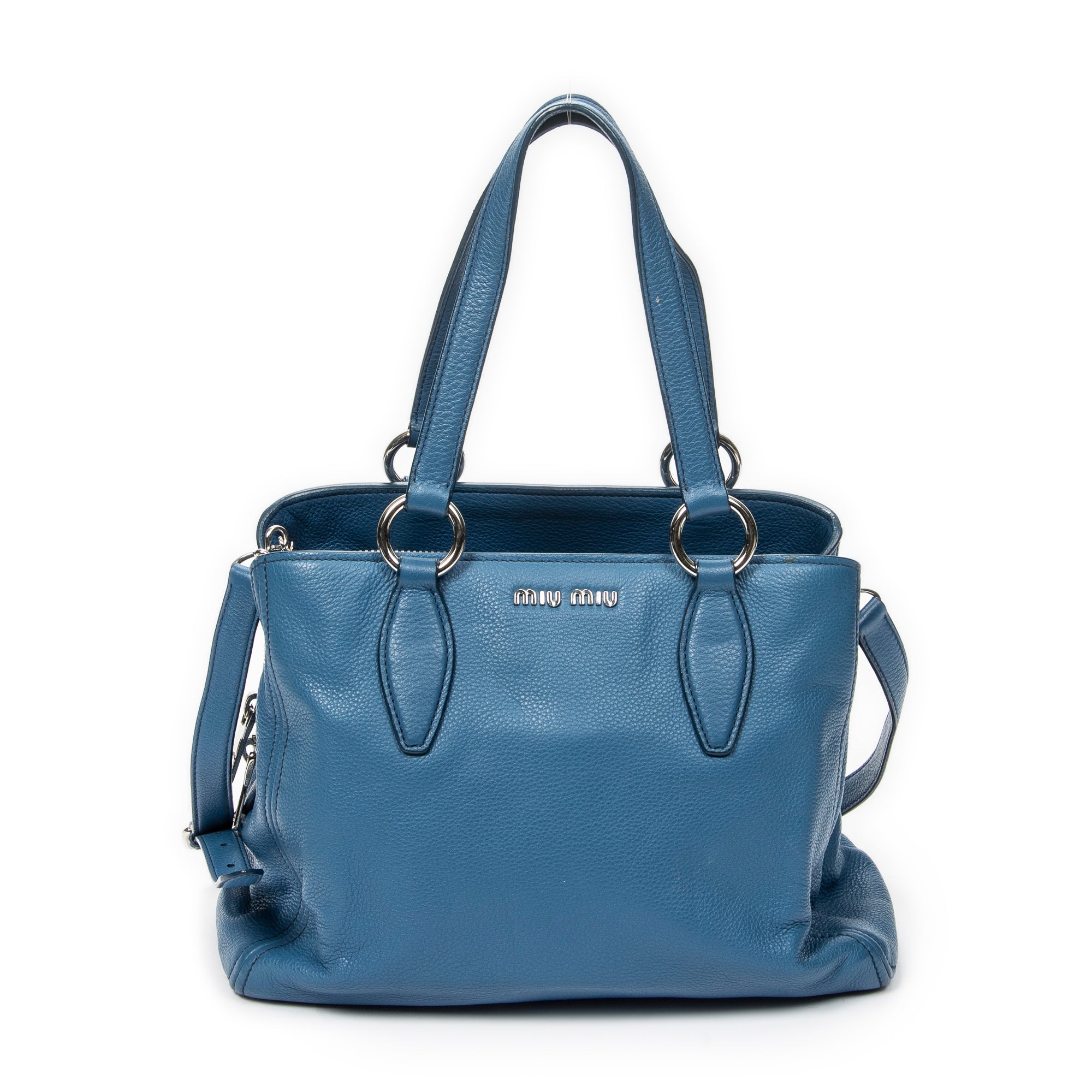 Shoulder Bag Medium Open Tote Blue Calfskin Leather