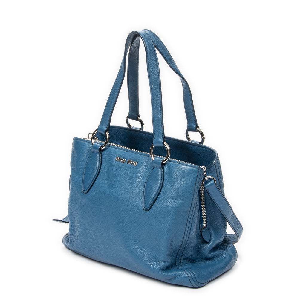 Shoulder Bag Medium Open Tote Blue Calfskin Leather