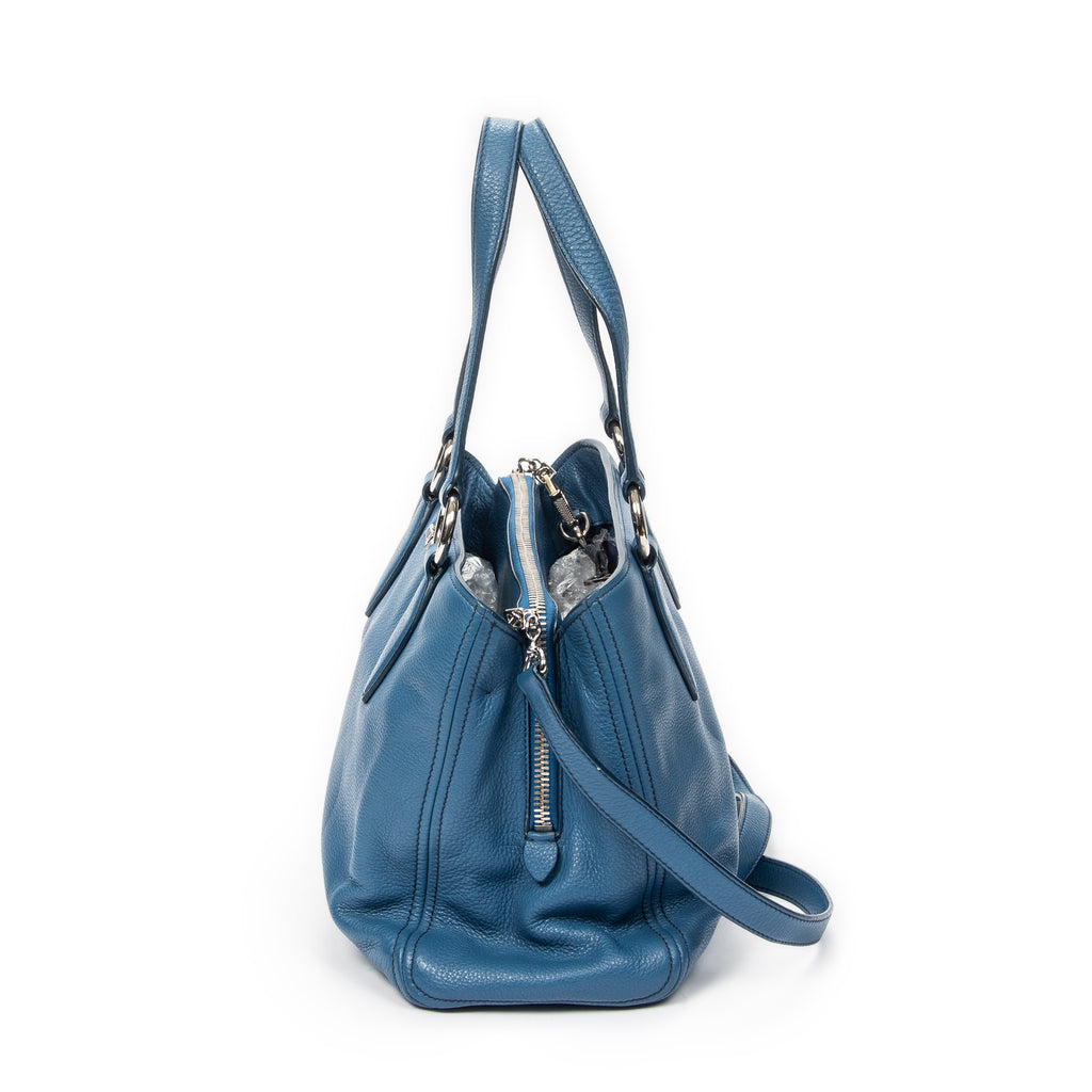 Shoulder Bag Medium Open Tote Blue Calfskin Leather