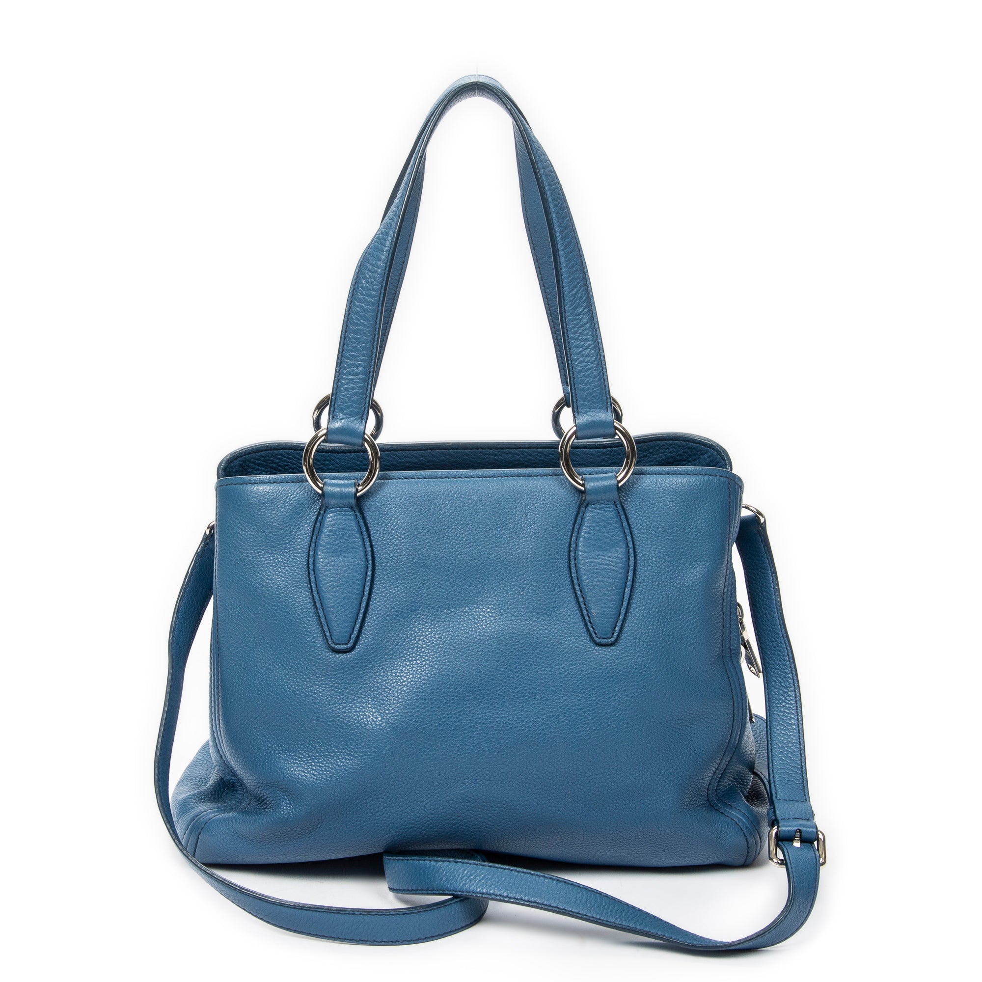 Shoulder Bag Medium Open Tote Blue Calfskin Leather