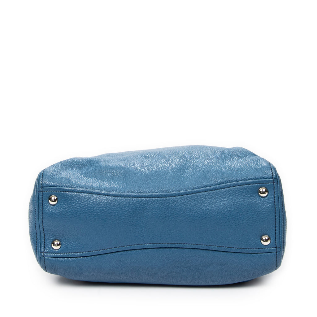 Shoulder Bag Medium Open Tote Blue Calfskin Leather