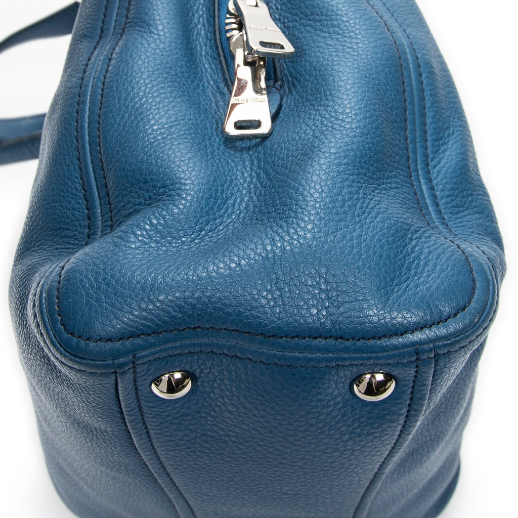 Shoulder Bag Medium Open Tote Blue Calfskin Leather
