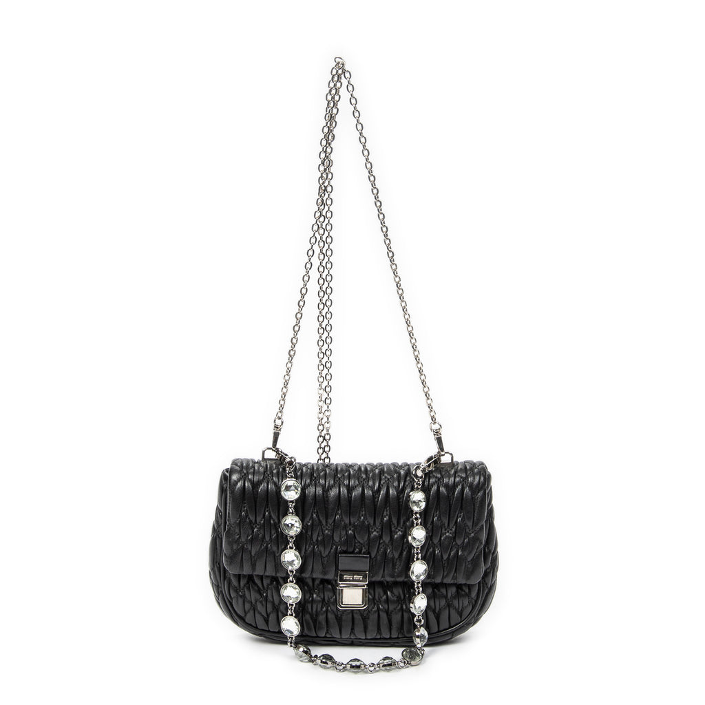 Shoulder Bag Lady Crystal Flap Crossbody Black Nappa Matelasse Leather