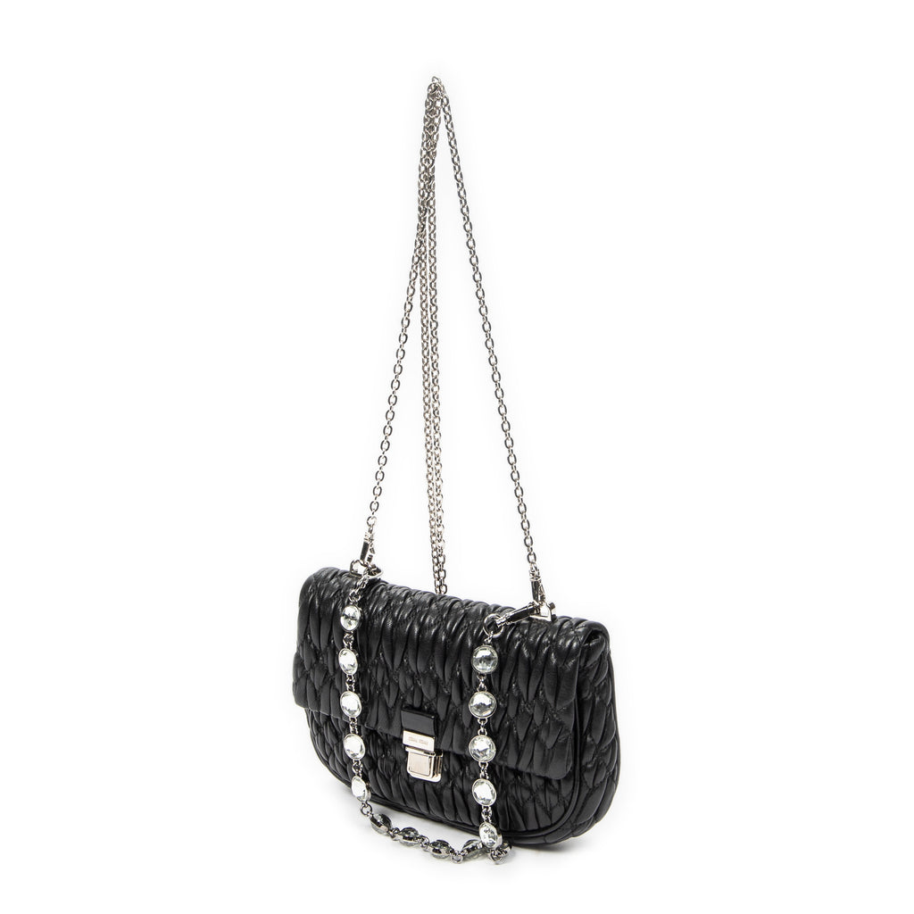 Sac à main femme Crystal Flap en bandoulière en cuir Nappa matelassé noir
