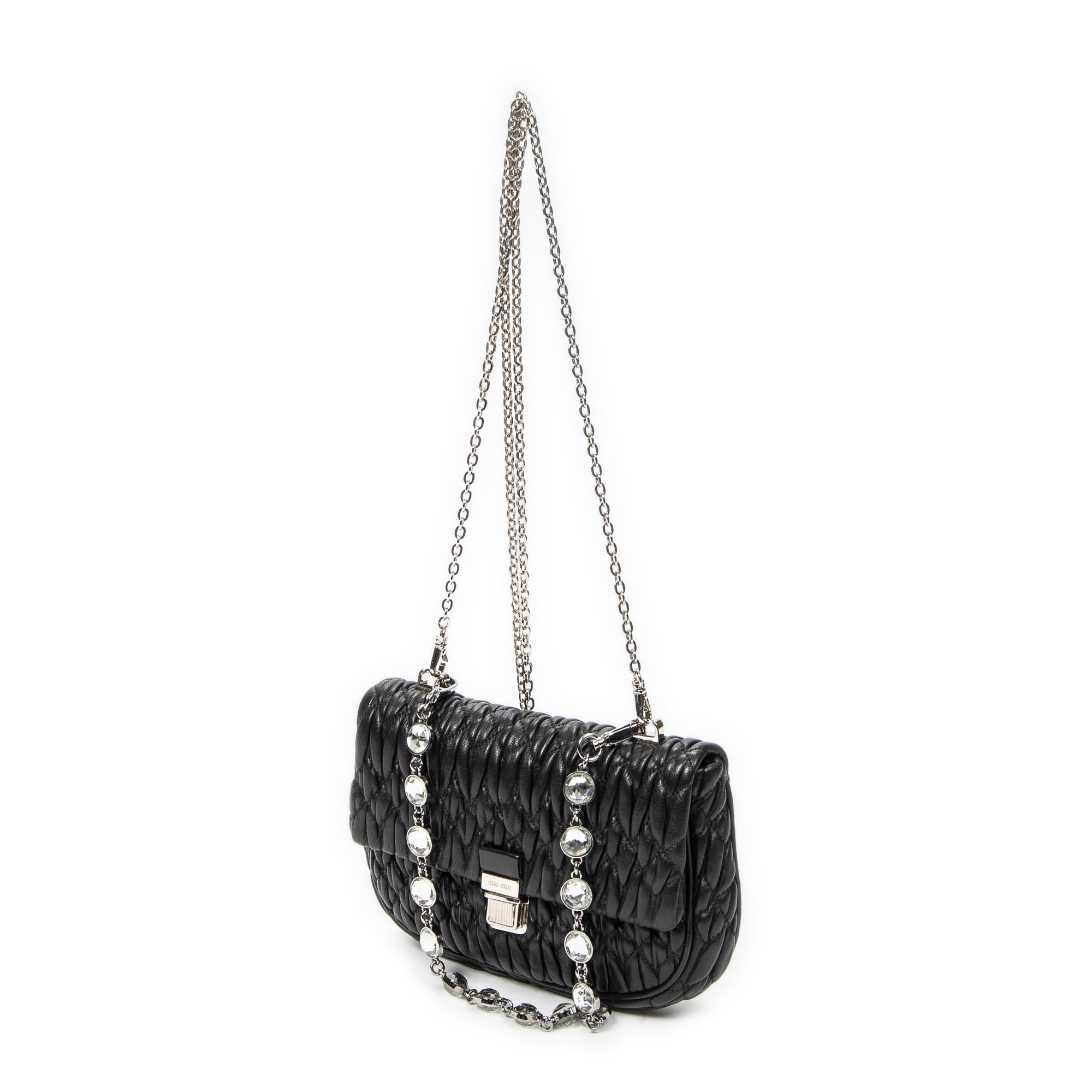 Sac à main femme Crystal Flap en bandoulière en cuir Nappa matelassé noir