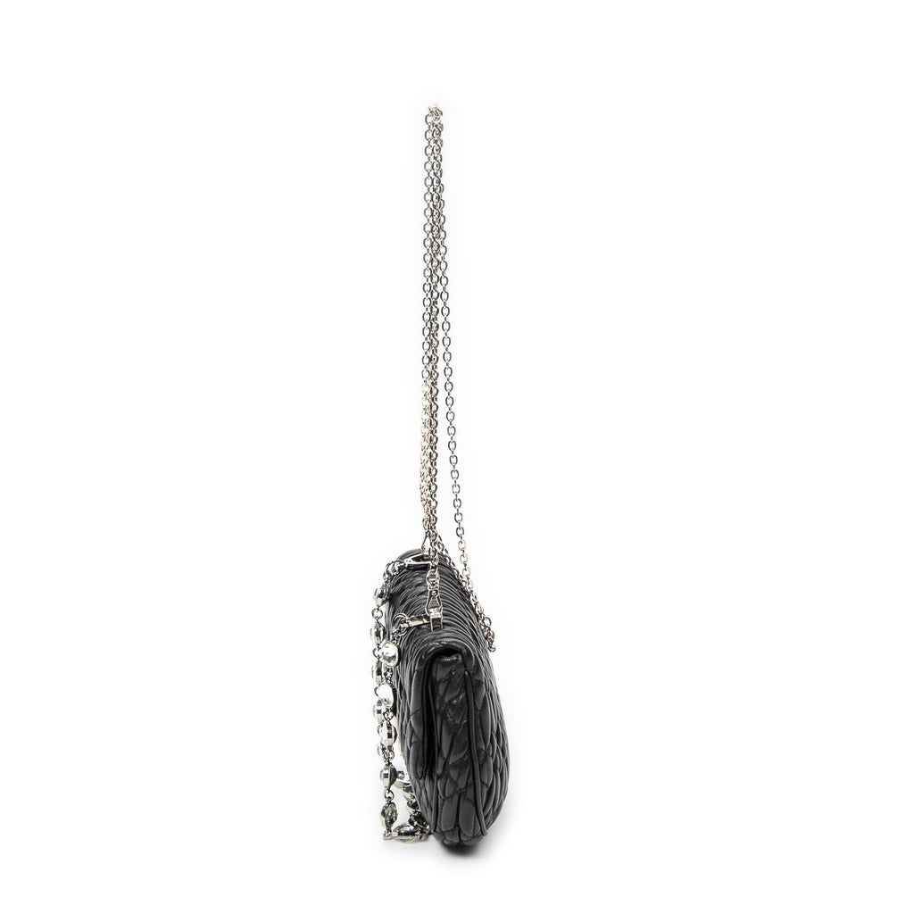 Shoulder Bag Lady Crystal Flap Crossbody Black Nappa Matelasse Leather