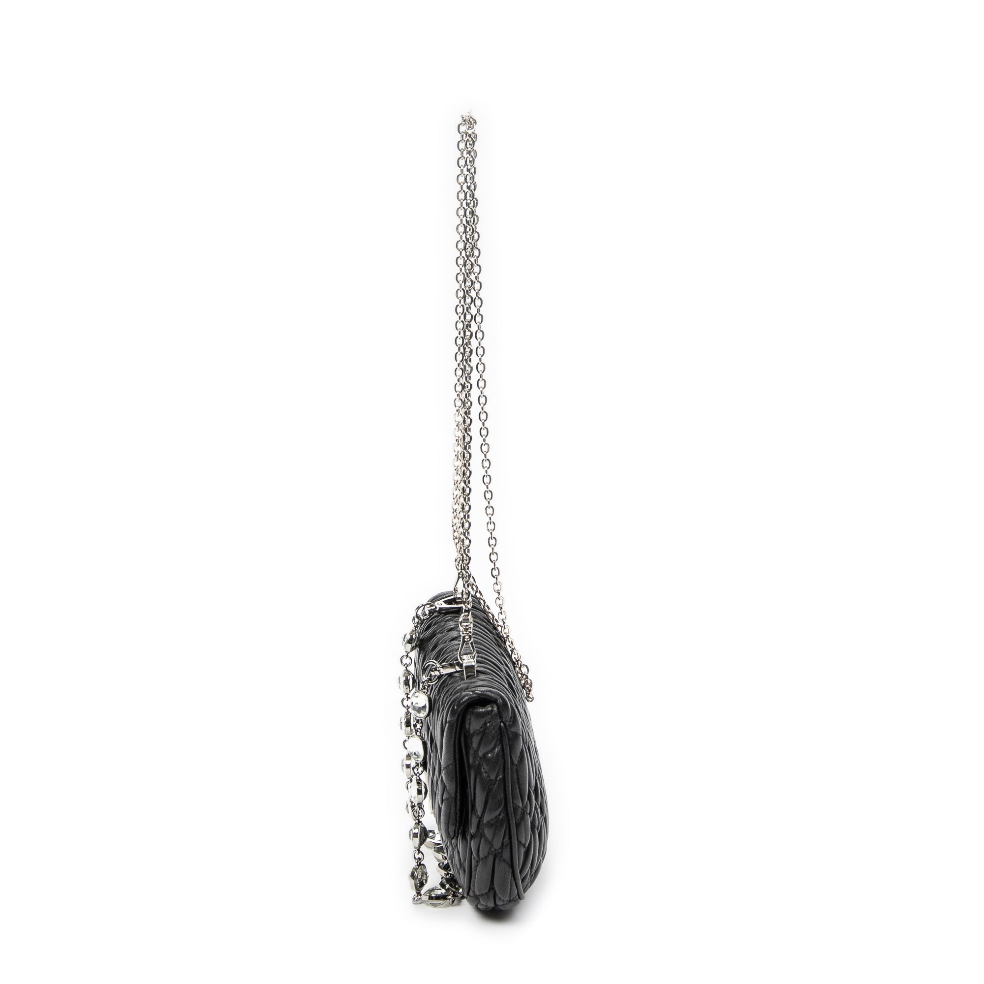 Shoulder Bag Lady Crystal Flap Crossbody Black Nappa Matelasse Leather