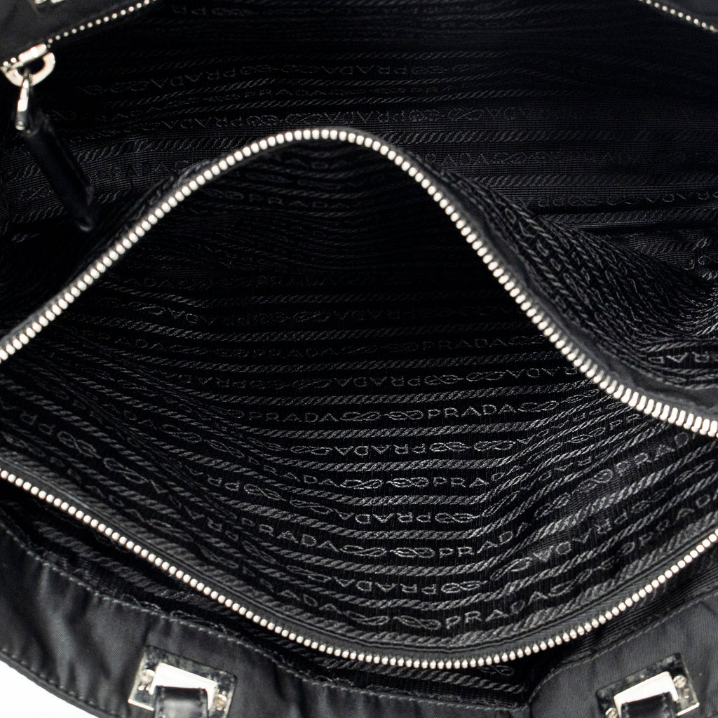 Shoulder Bag Small Tote Black Nylon Canvas