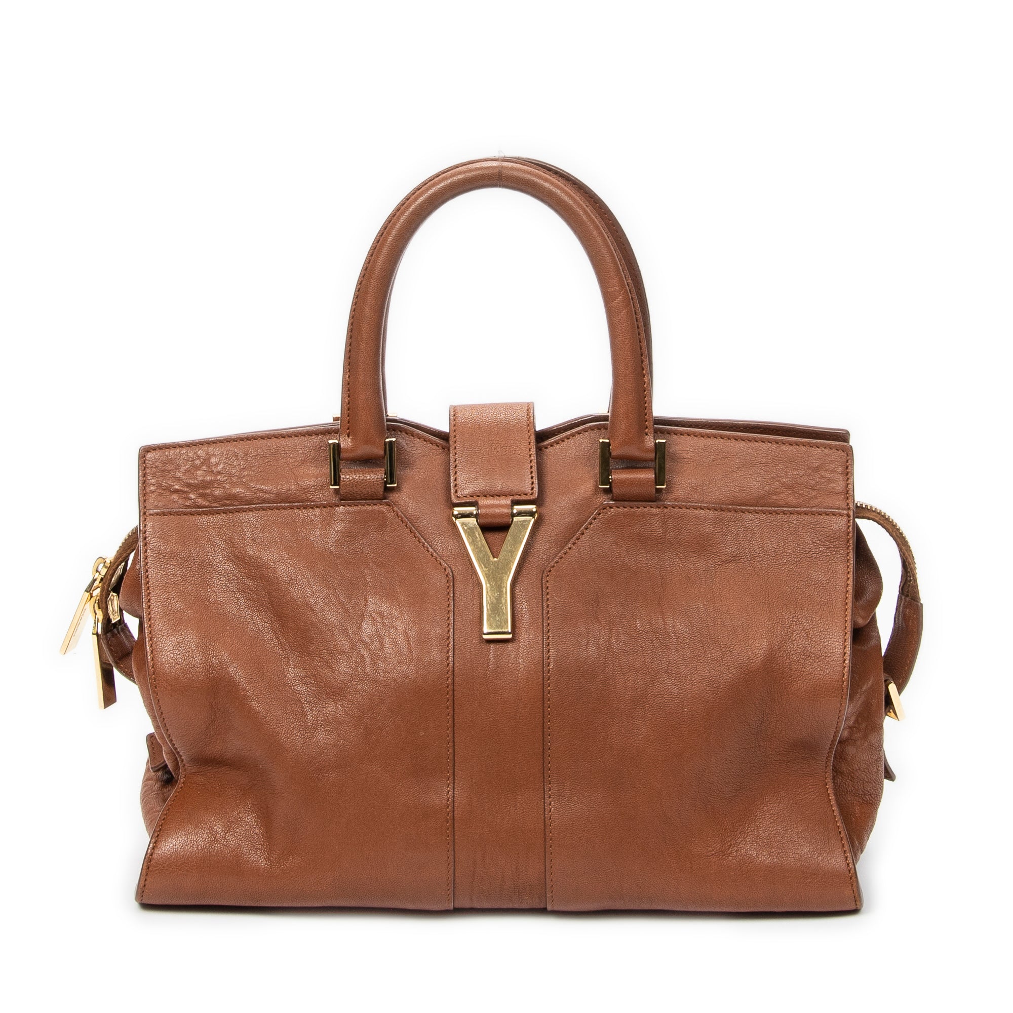 Handbag Small Classic Y Cabas Brown Calfskin Leather
