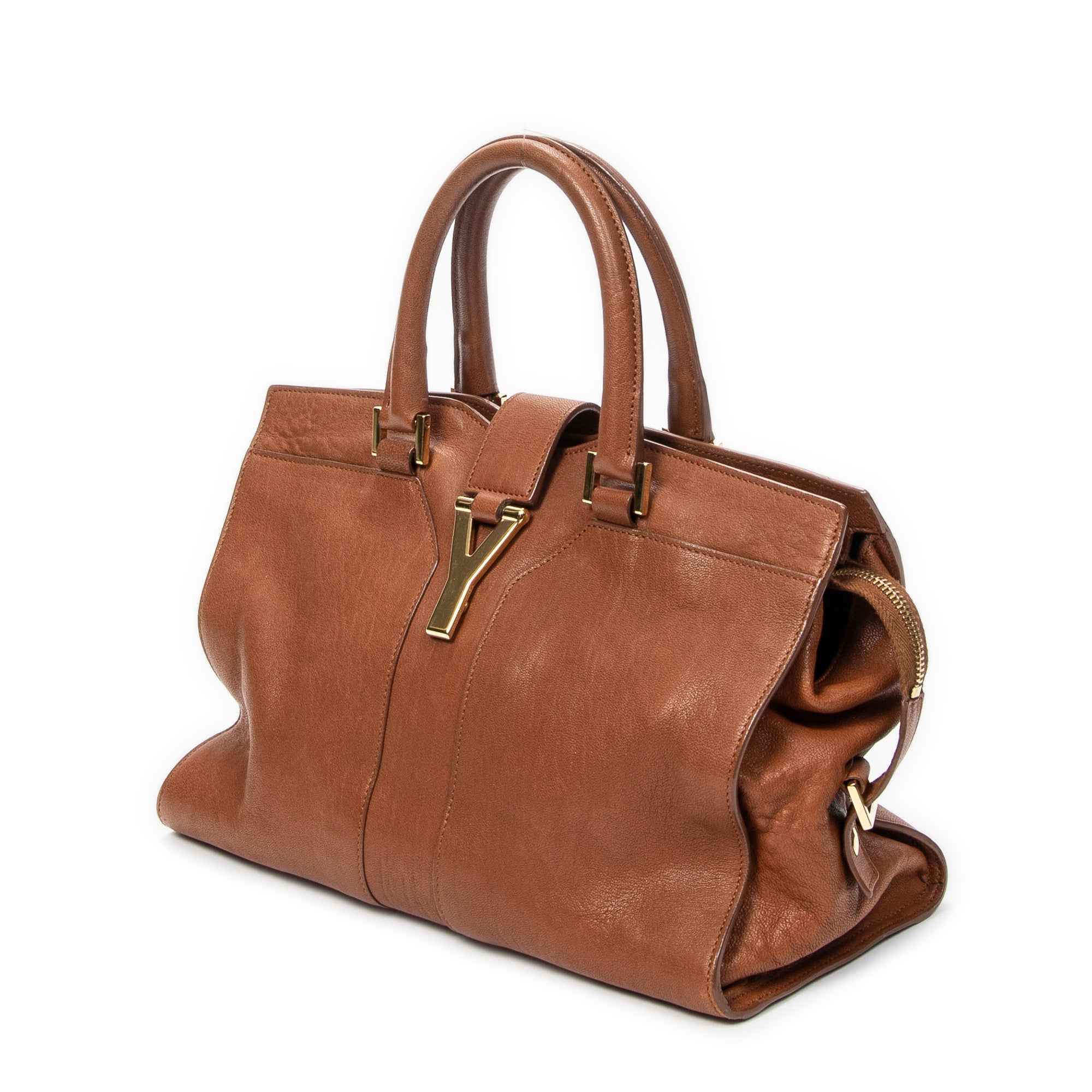 Handbag Small Classic Y Cabas Brown Calfskin Leather