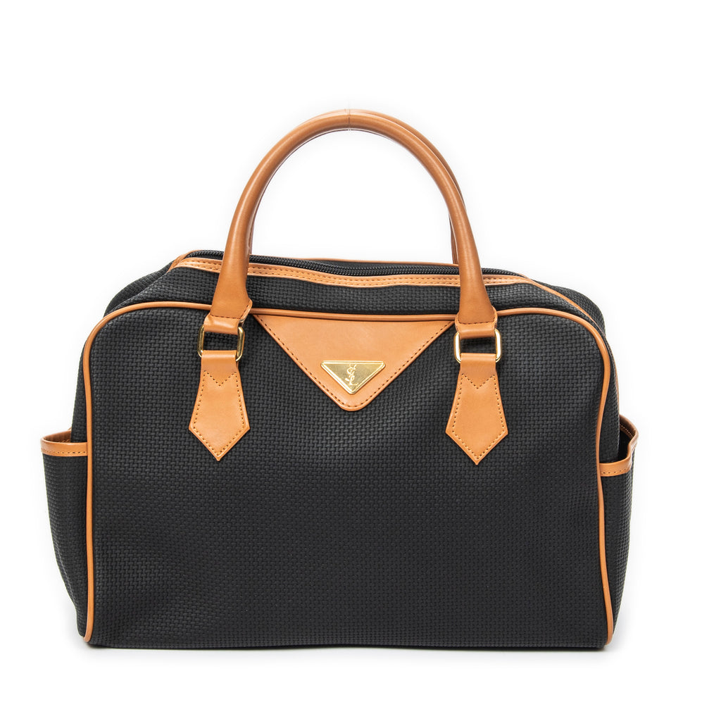 Handbag Vintage Side Pocket Boston Black Woven Coated Canvas