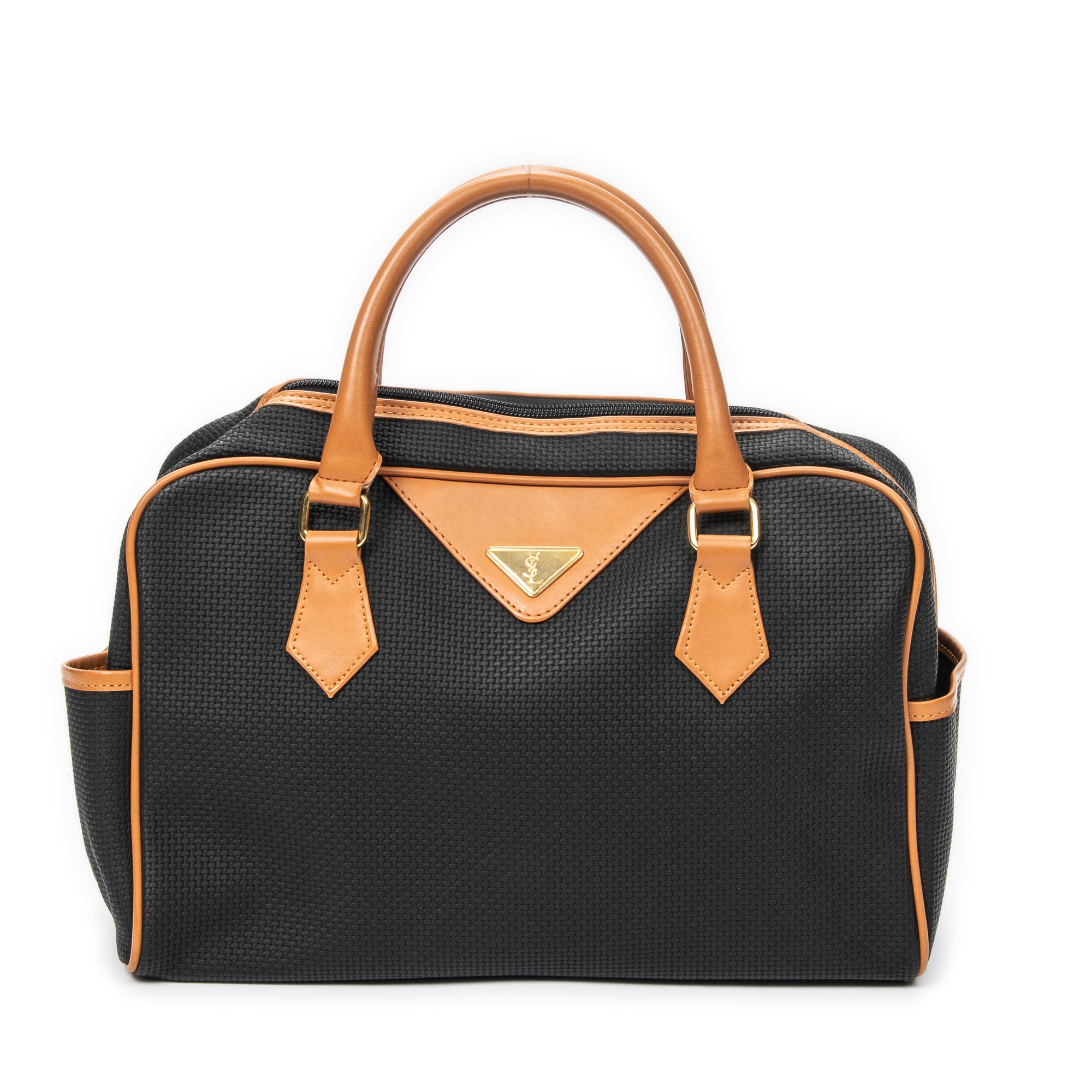 Handbag Vintage Side Pocket Boston Black Woven Coated Canvas