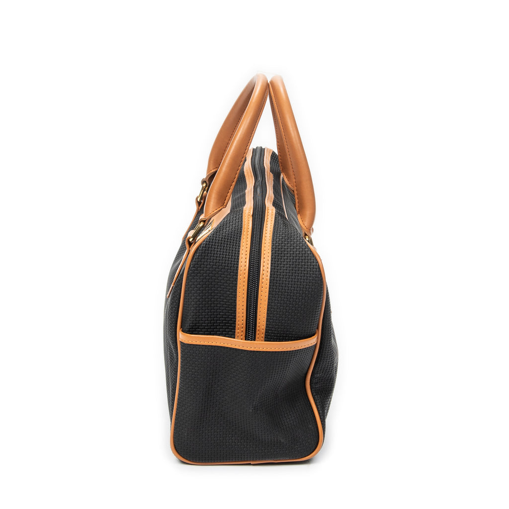 Handbag Vintage Side Pocket Boston Black Woven Coated Canvas