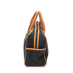 Handbag Vintage Side Pocket Boston Black Woven Coated Canvas
