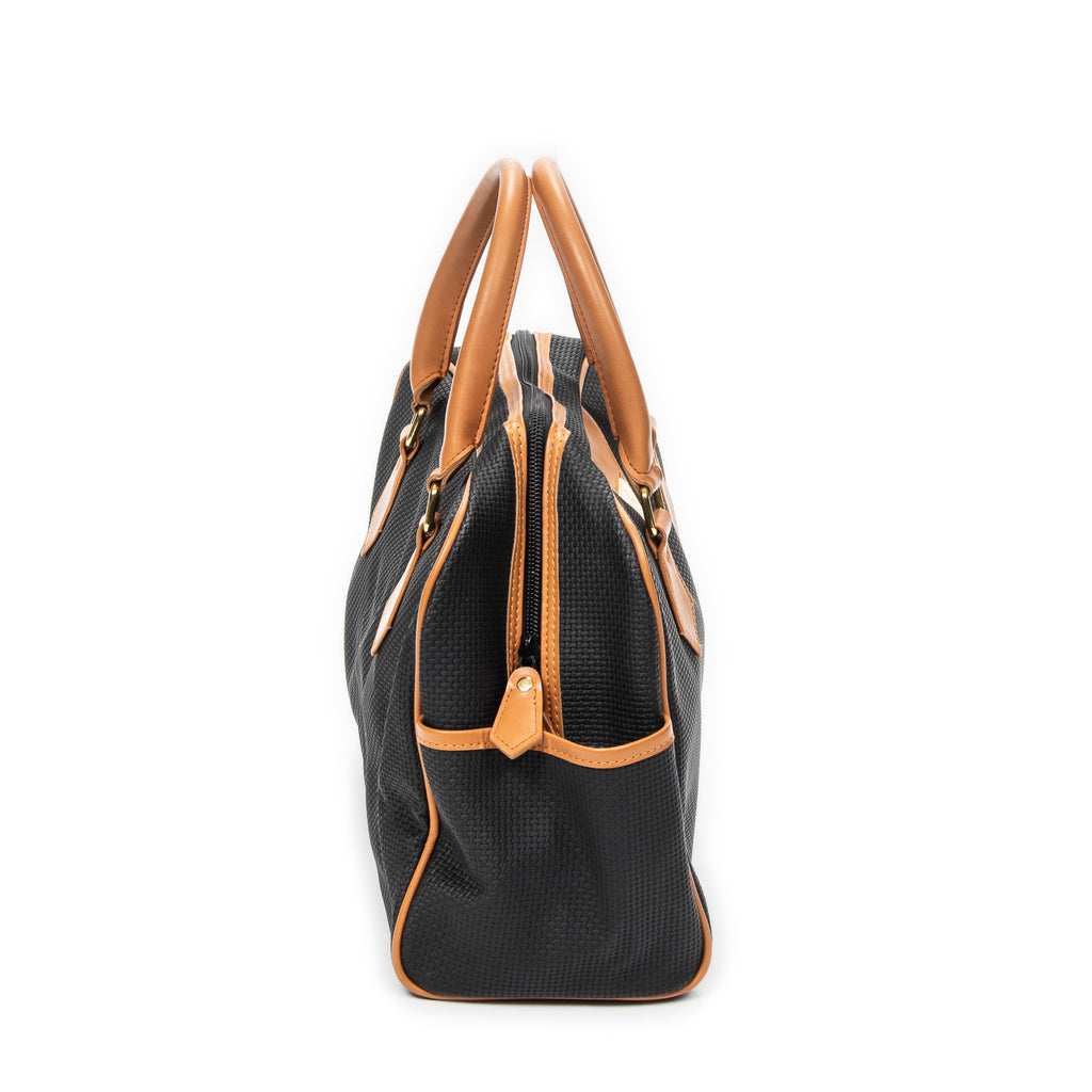 Handbag Vintage Side Pocket Boston Black Woven Coated Canvas