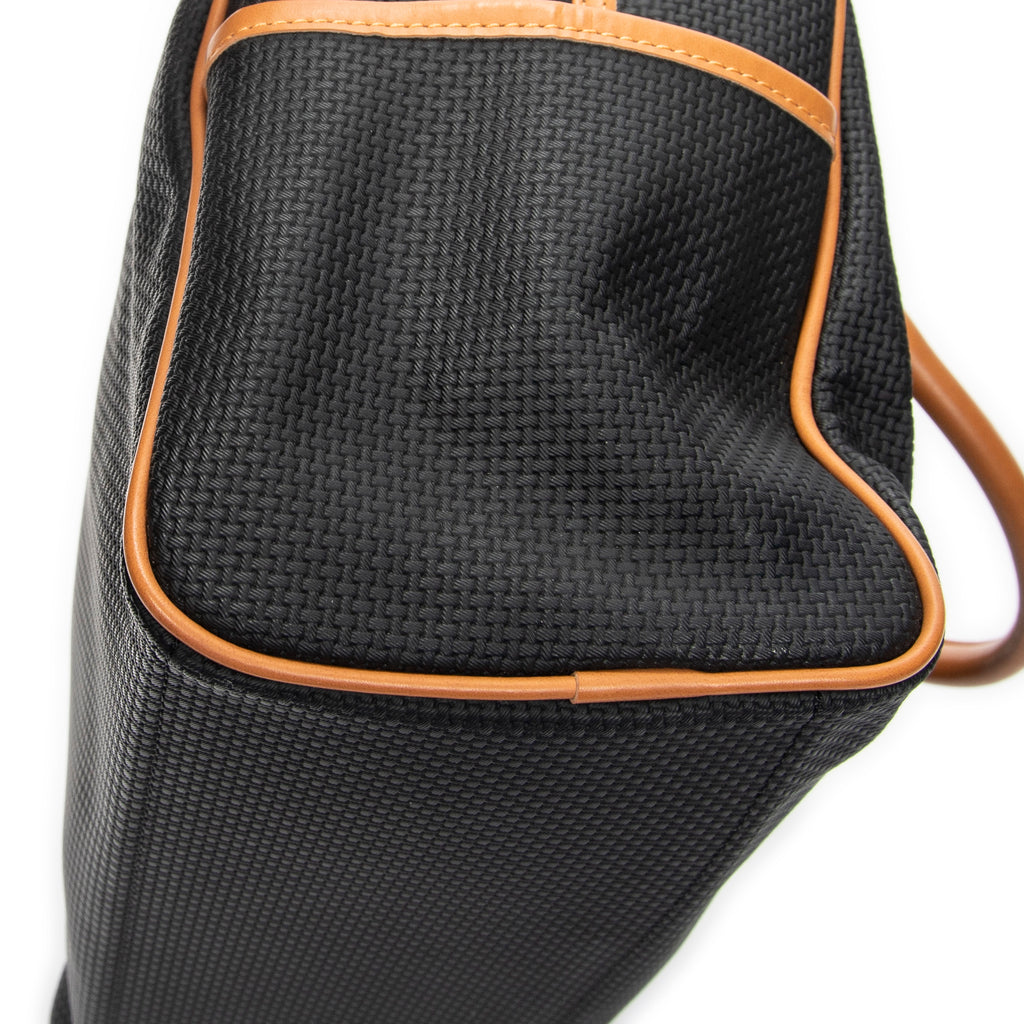 Handbag Vintage Side Pocket Boston Black Woven Coated Canvas
