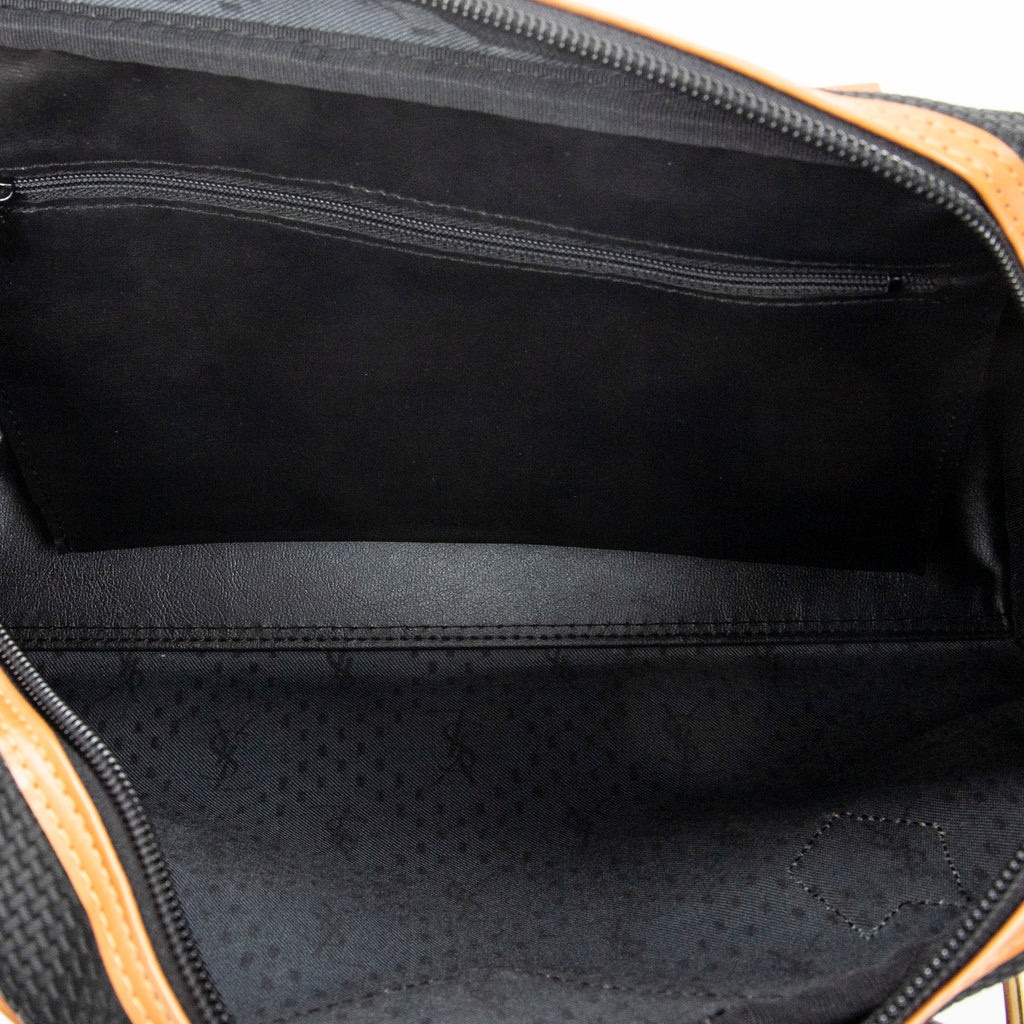 Handbag Vintage Side Pocket Boston Black Woven Coated Canvas