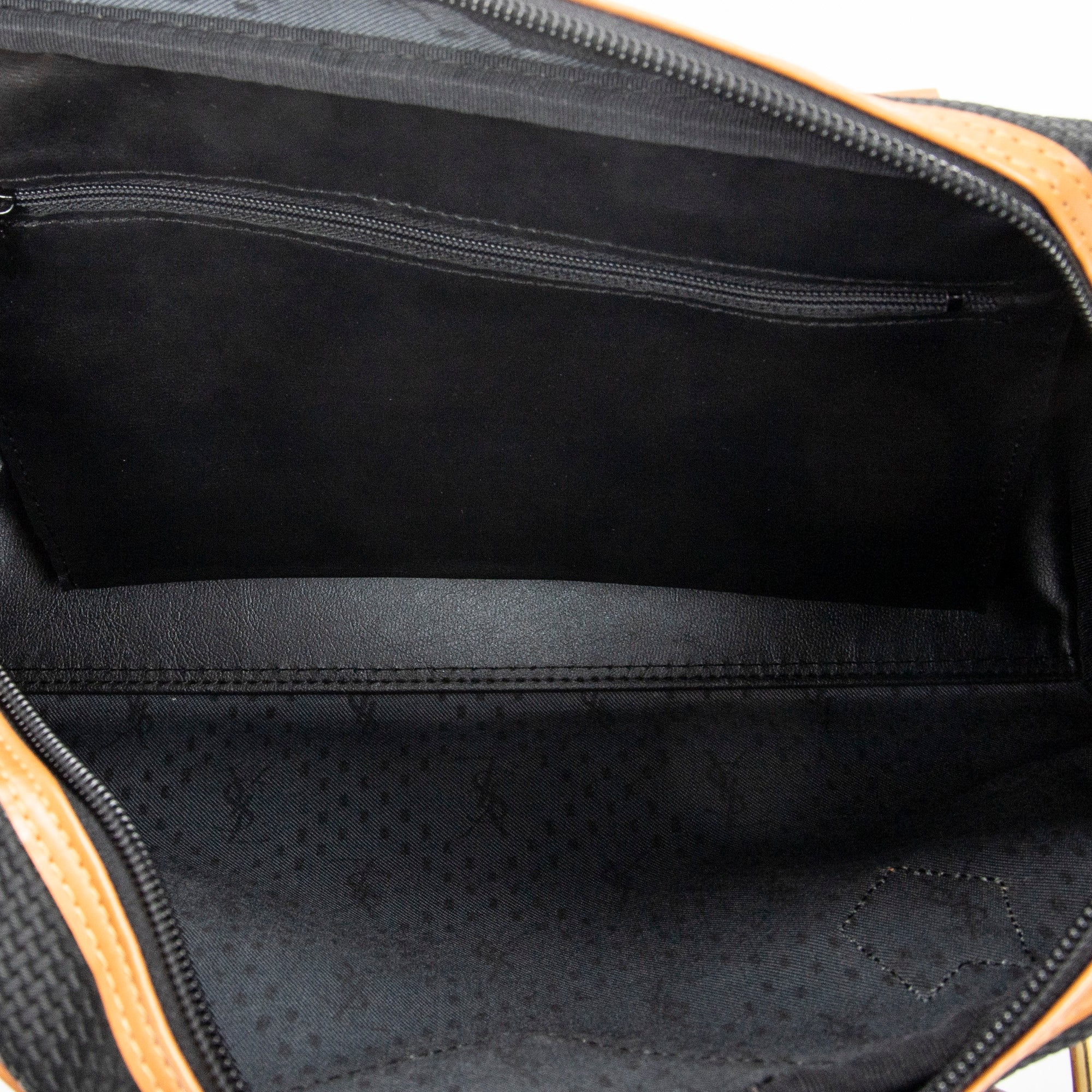 Handbag Vintage Side Pocket Boston Black Woven Coated Canvas