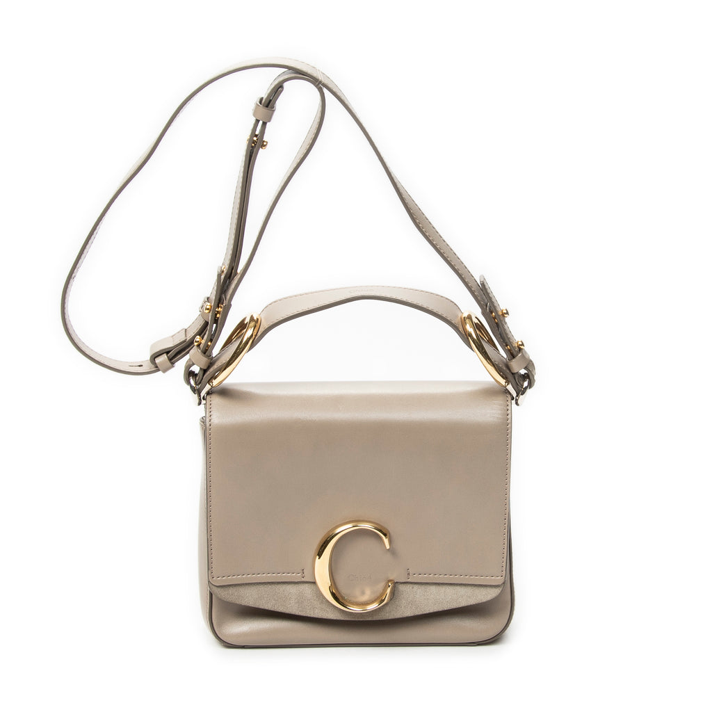 Shoulder Bag Small C Crossbody Taupe Calfskin Leather