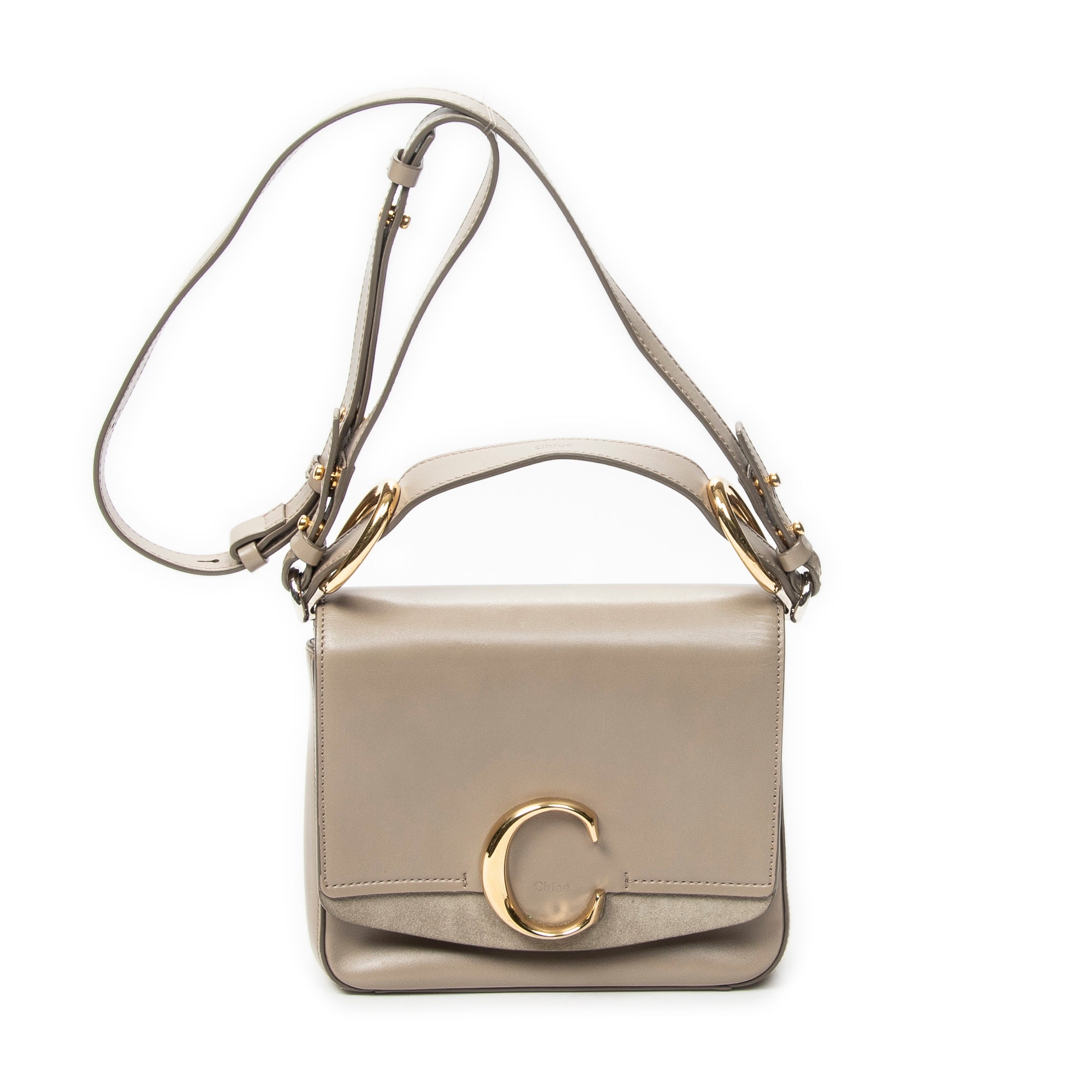 Shoulder Bag Small C Crossbody Taupe Calfskin Leather