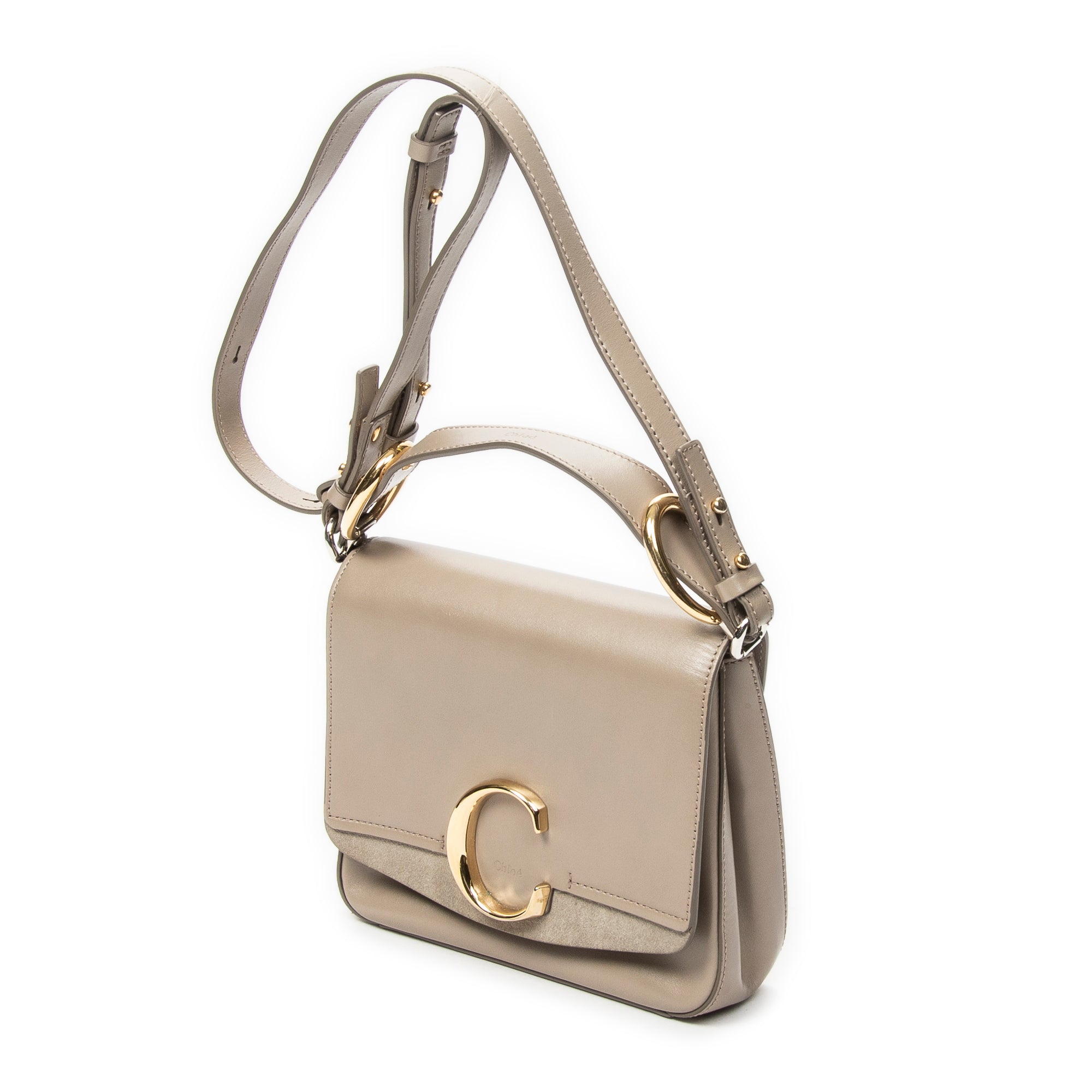 Shoulder Bag Small C Crossbody Taupe Calfskin Leather