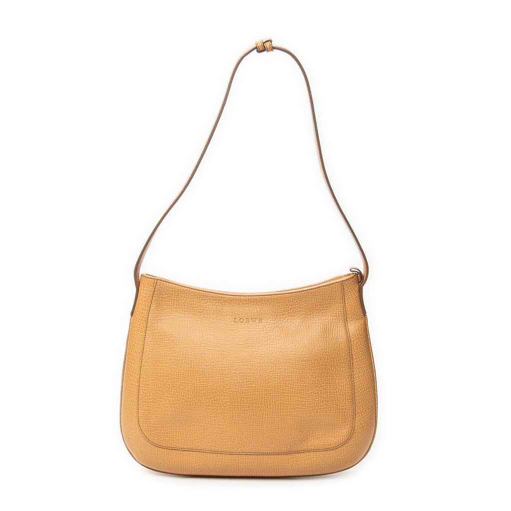 Shoulder Bag Zip Hobo Tan Grained Calfskin Leather