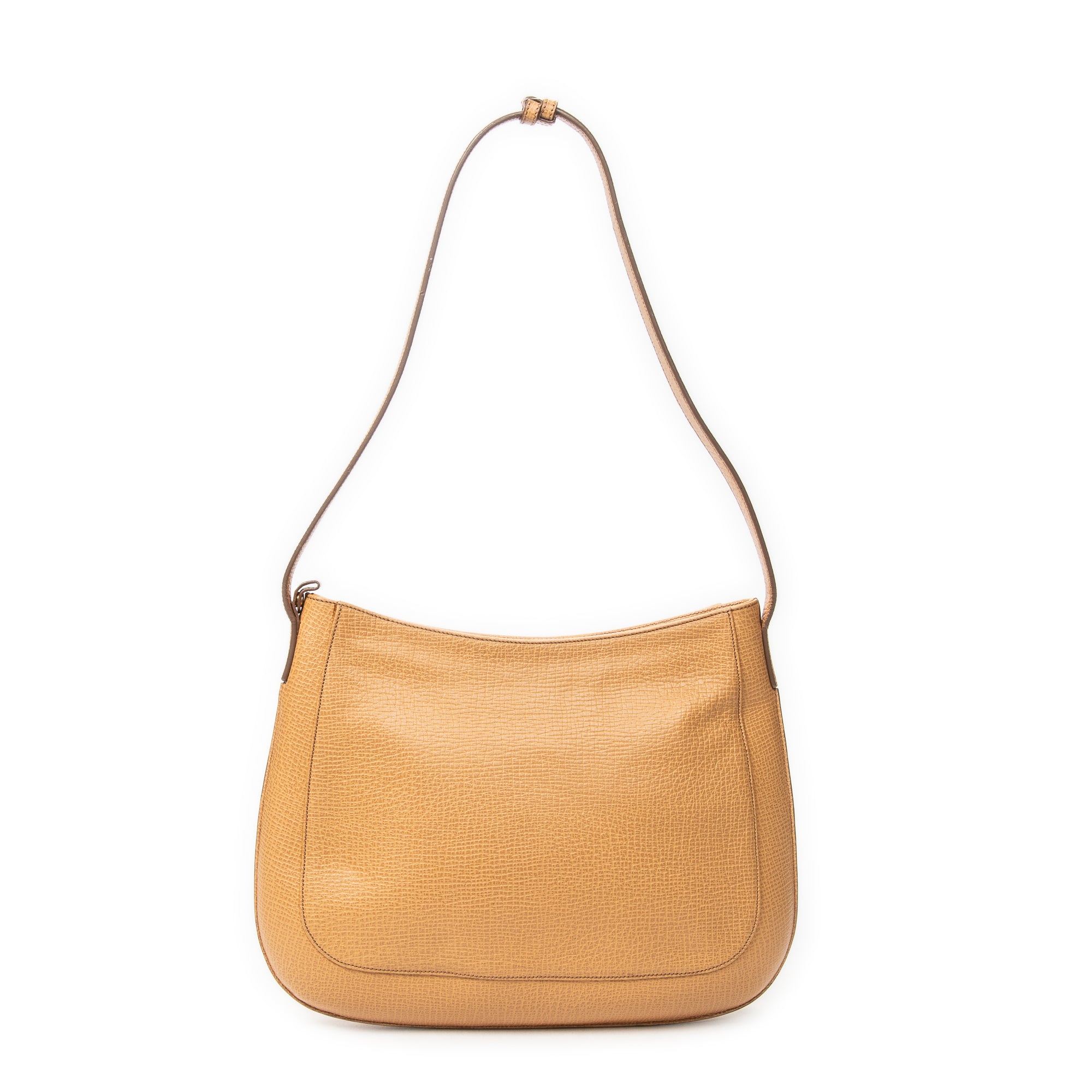 Shoulder Bag Zip Hobo Tan Grained Calfskin Leather