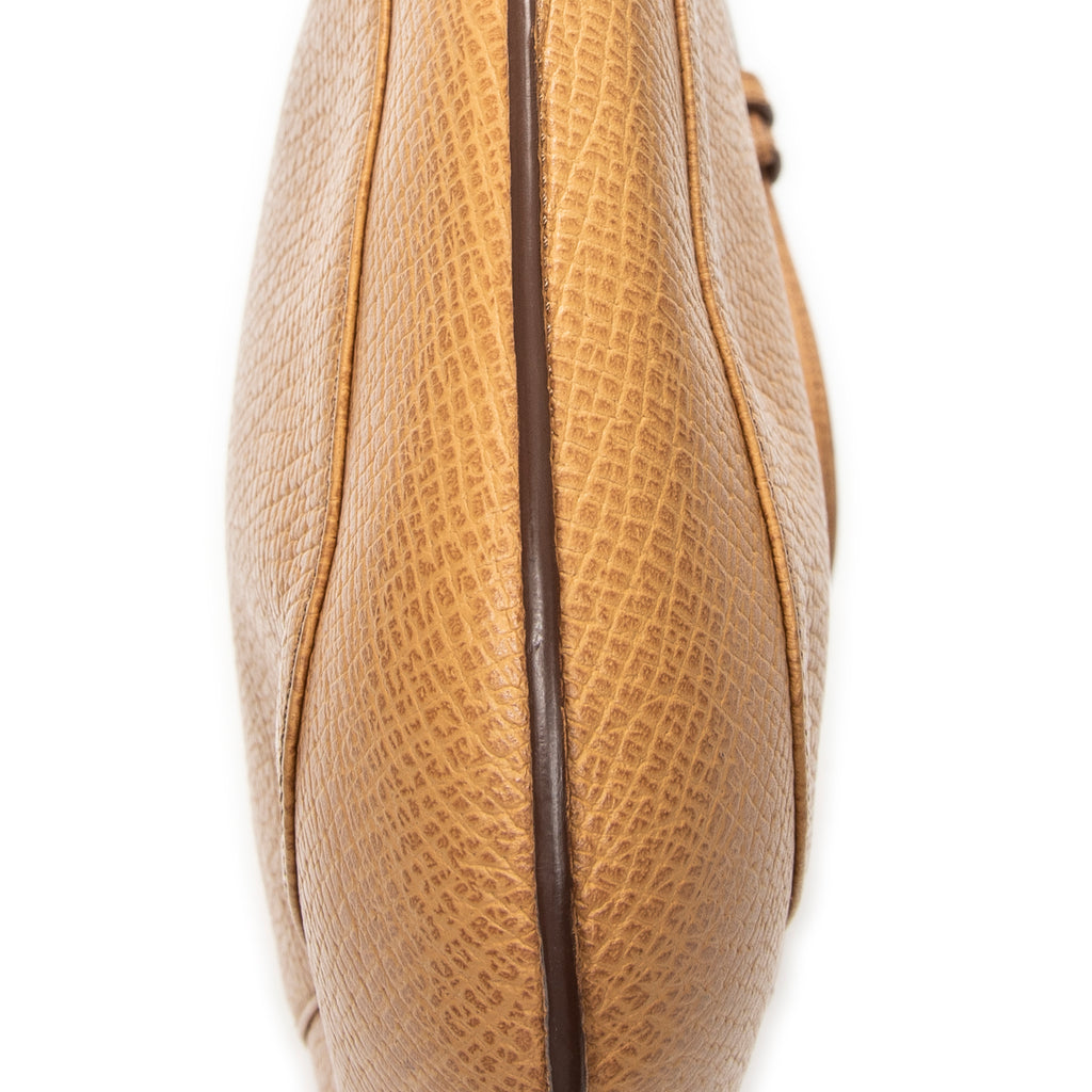 Shoulder Bag Zip Hobo Tan Grained Calfskin Leather