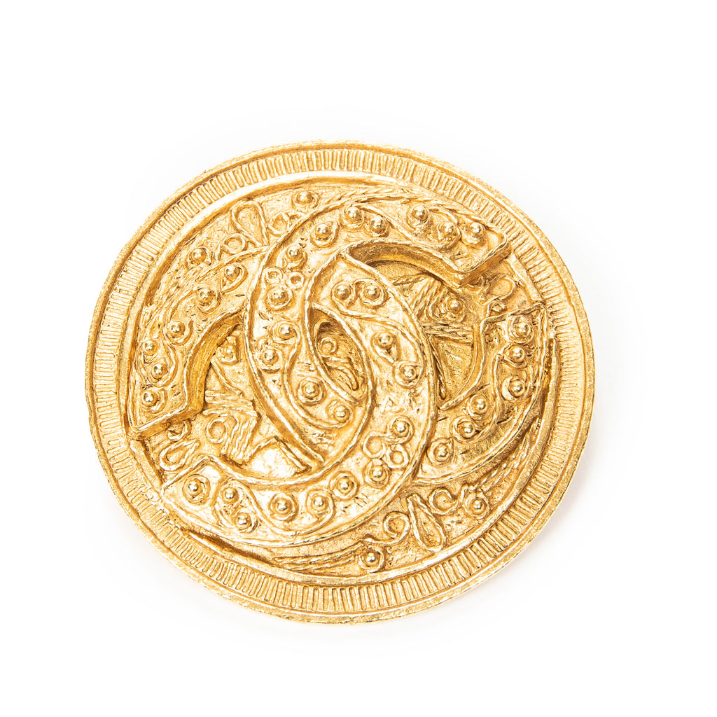 Brooch CC Round Medallion Brooch Gold Gold Plated