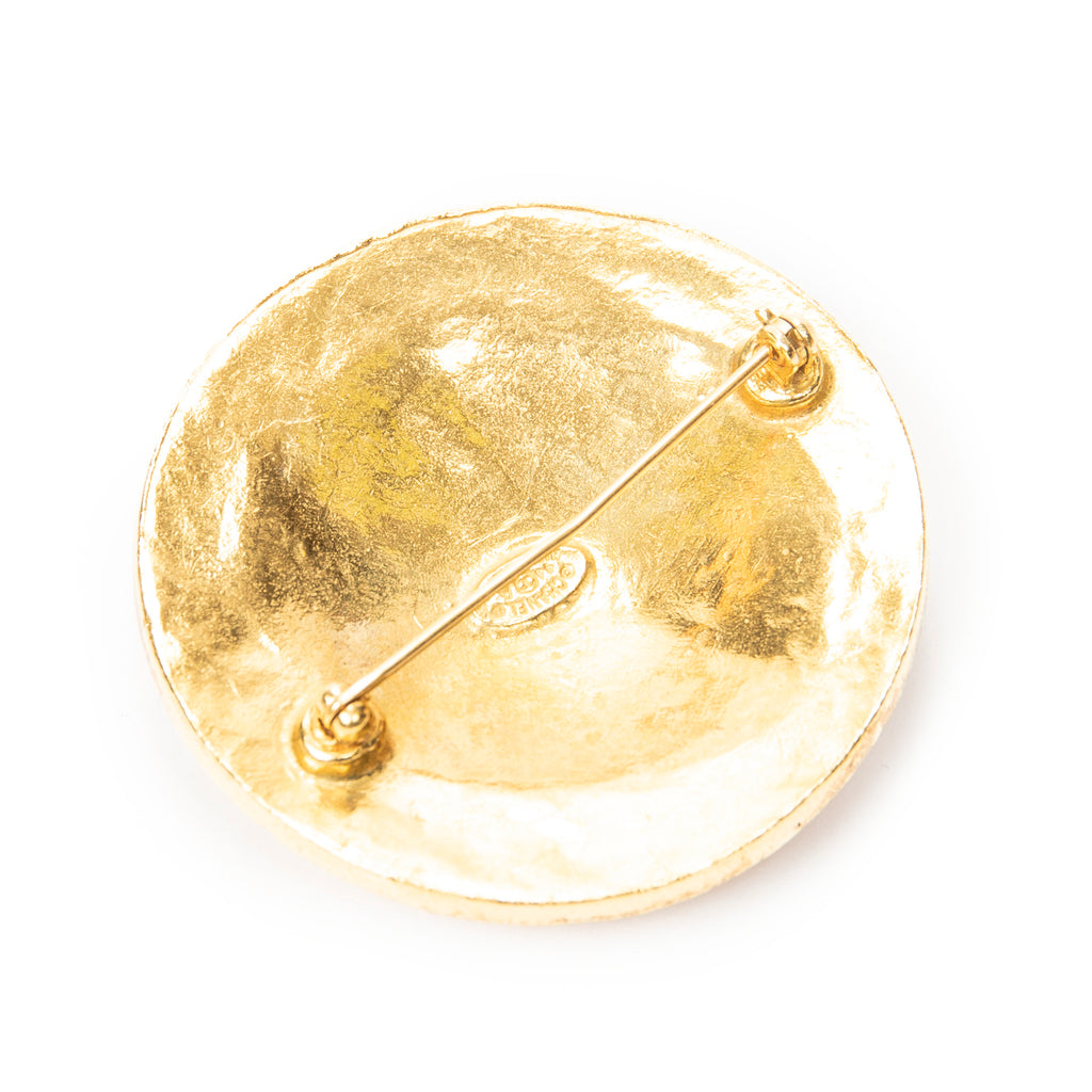 Brooch CC Round Medallion Brooch Gold Gold Plated