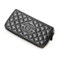 Wallet CC Zip Around Wallet Black Quilted Lambskin Leather