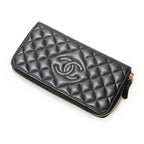 Wallet CC Zip Around Wallet Black Quilted Lambskin Leather