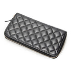 Wallet CC Zip Around Wallet Black Quilted Lambskin Leather