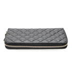 Wallet CC Zip Around Wallet Black Quilted Lambskin Leather