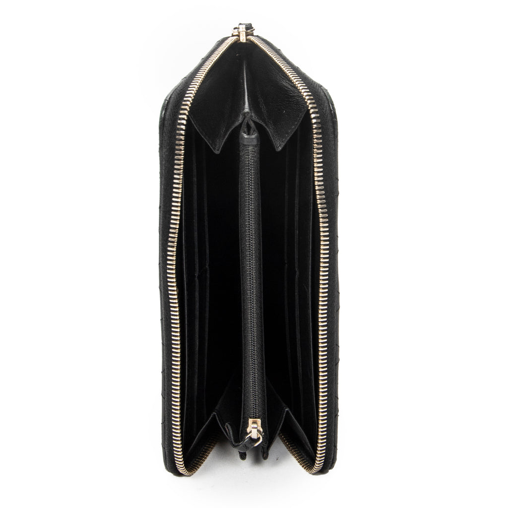 Wallet CC Zip Around Wallet Black Quilted Lambskin Leather