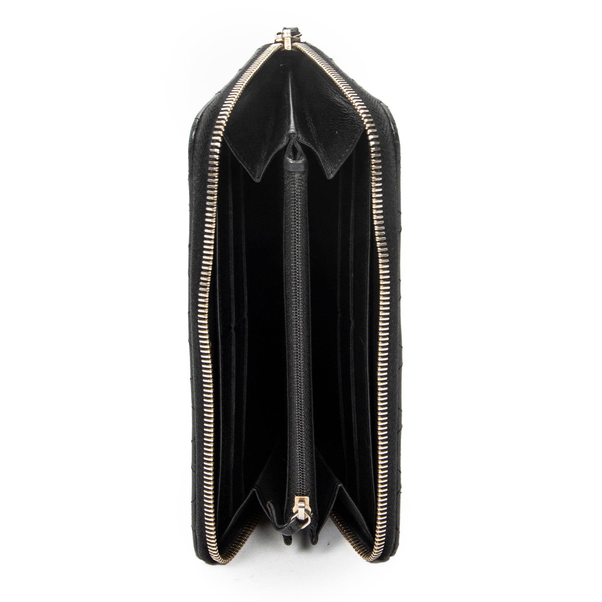 Wallet CC Zip Around Wallet Black Quilted Lambskin Leather