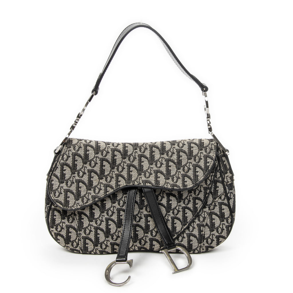 Shoulder Bag Double Saddle Bag Black Diorissimo Canvas